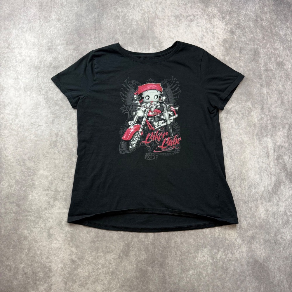 Betty Boop Biker Babe Graphic T-Shirt Black Cotton Short Sleeve Medium